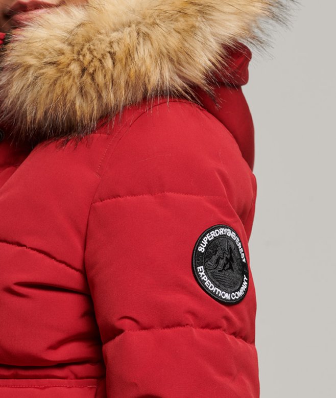 womens Everest Hooded Puffer Bomber Jacket in RED Superdry CA-EN