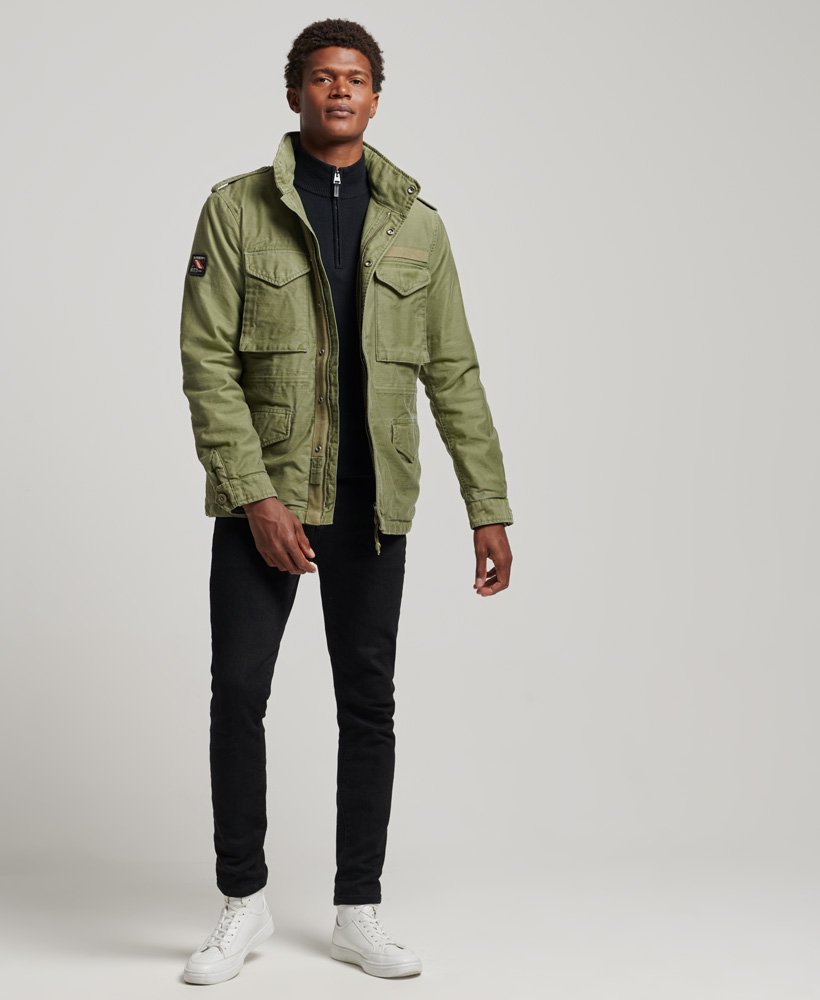 mens Military M65 Field Borg Lined Jacket in Vintage Khaki