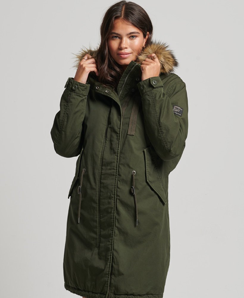 womens Faux Fur Authentic Military Parka Coat in Surplus Goods