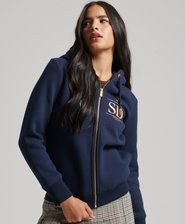 Luxe Embroidered Logo Zip Up Hoodie