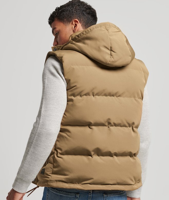mens Everest Hooded Puffer Gilet in SANDSTONE | Superdry IE