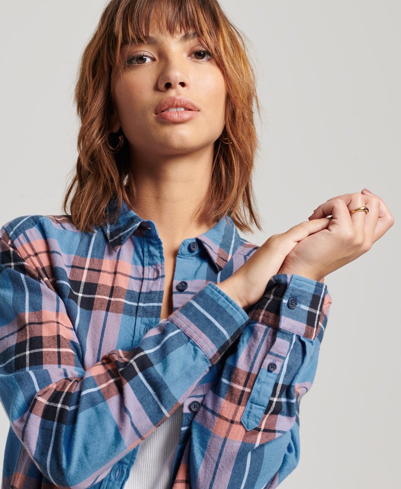 womens Relaxed Check Shirt in Navy Pink Check | Superdry US