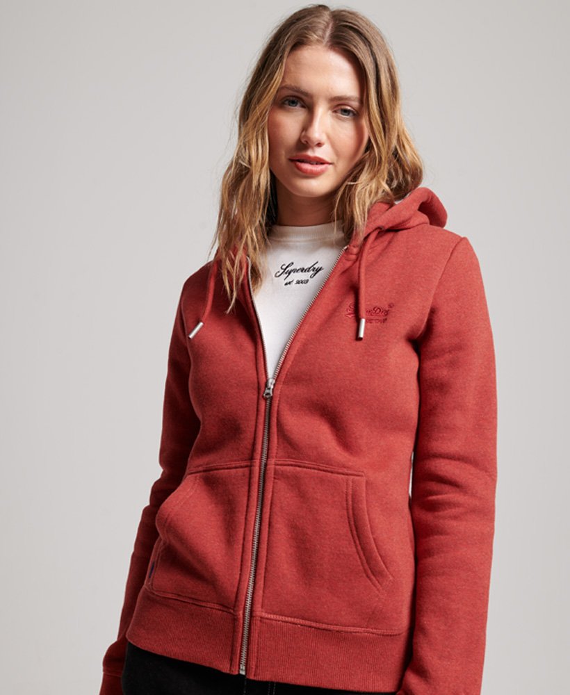 womens Vintage Logo Embroidered Zip Hoodie in Richest Red Marl | Superdry UK