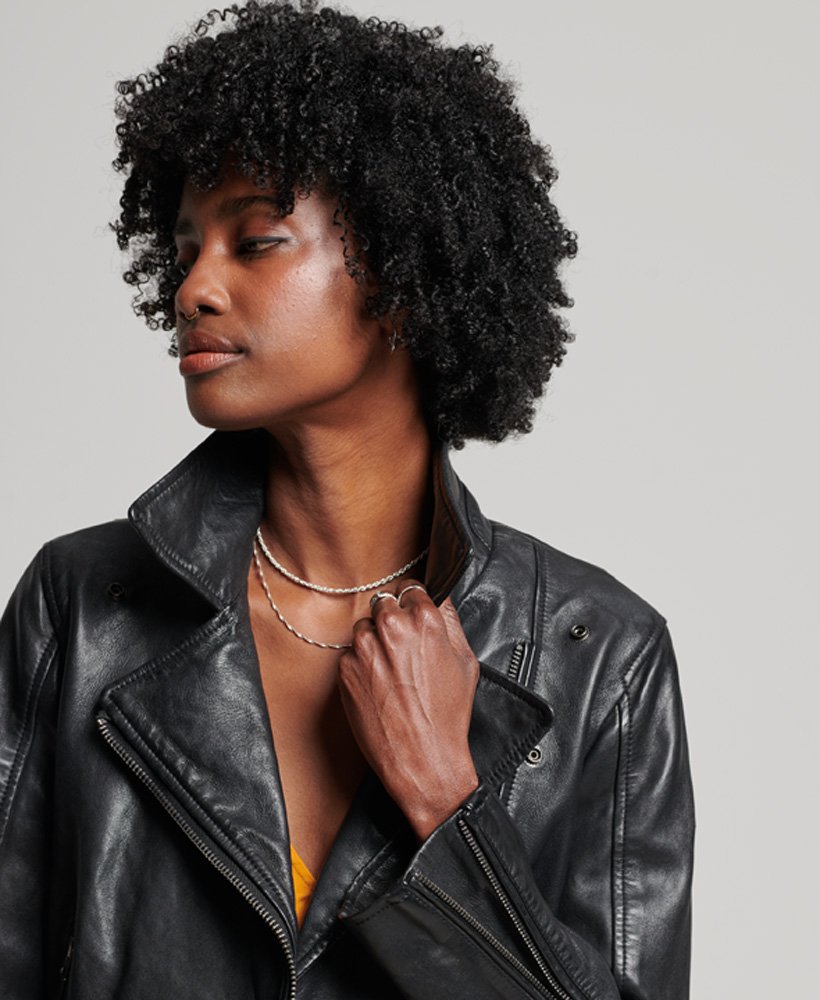 womens Classic Leather Biker Jacket in Black | Superdry US