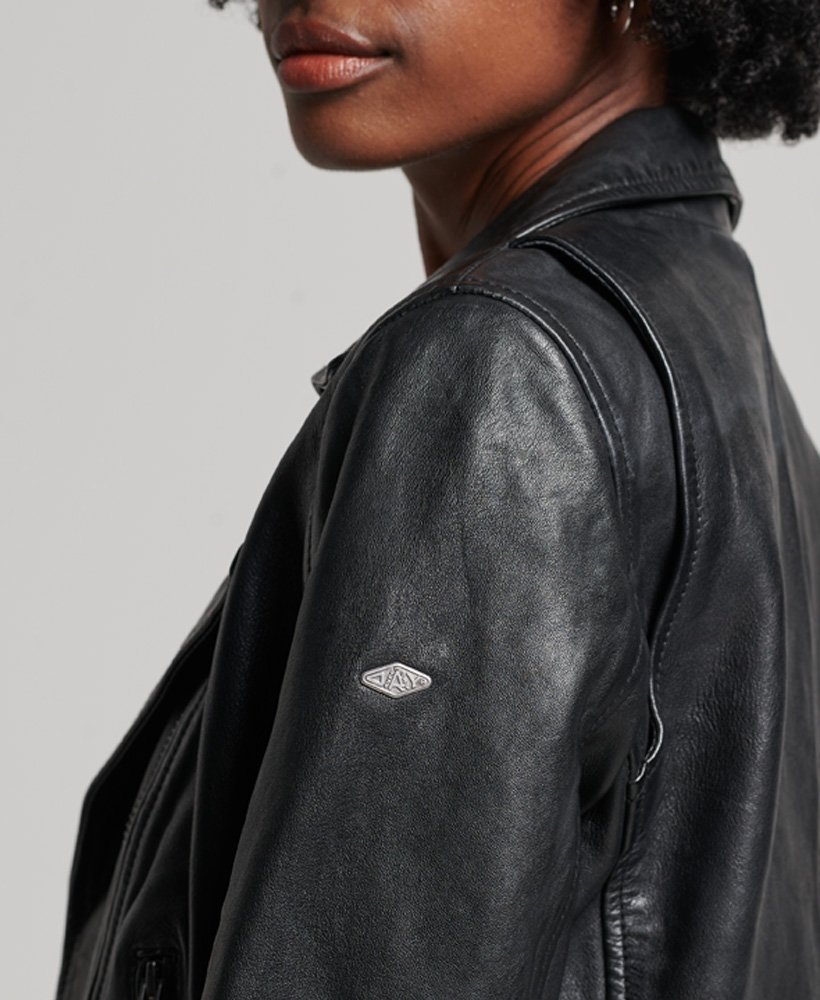 Superdry レザー ウーマン バイカージャケット womens Classic Leather Biker Jacket in Black | Superdry US