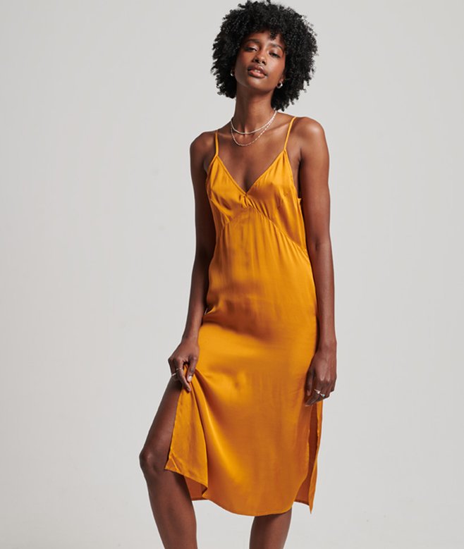 womens Satin Cami Midi Dress in Inca Gold | Superdry US