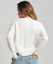 Pull ras du cou en maille torsadée à épaules tombantes