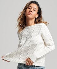 Pull ras du cou en maille torsadée à épaules tombantes
