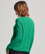 Dropped Shoulder Cable Knit Crew Neck Jumper