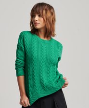 Dropped Shoulder Cable Knit Crew Neck Jumper