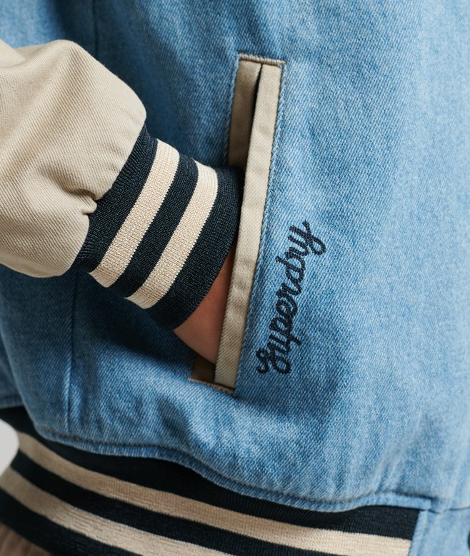 tjejer Vintage Varsity denimjacka i light vintage wash/oatmeal