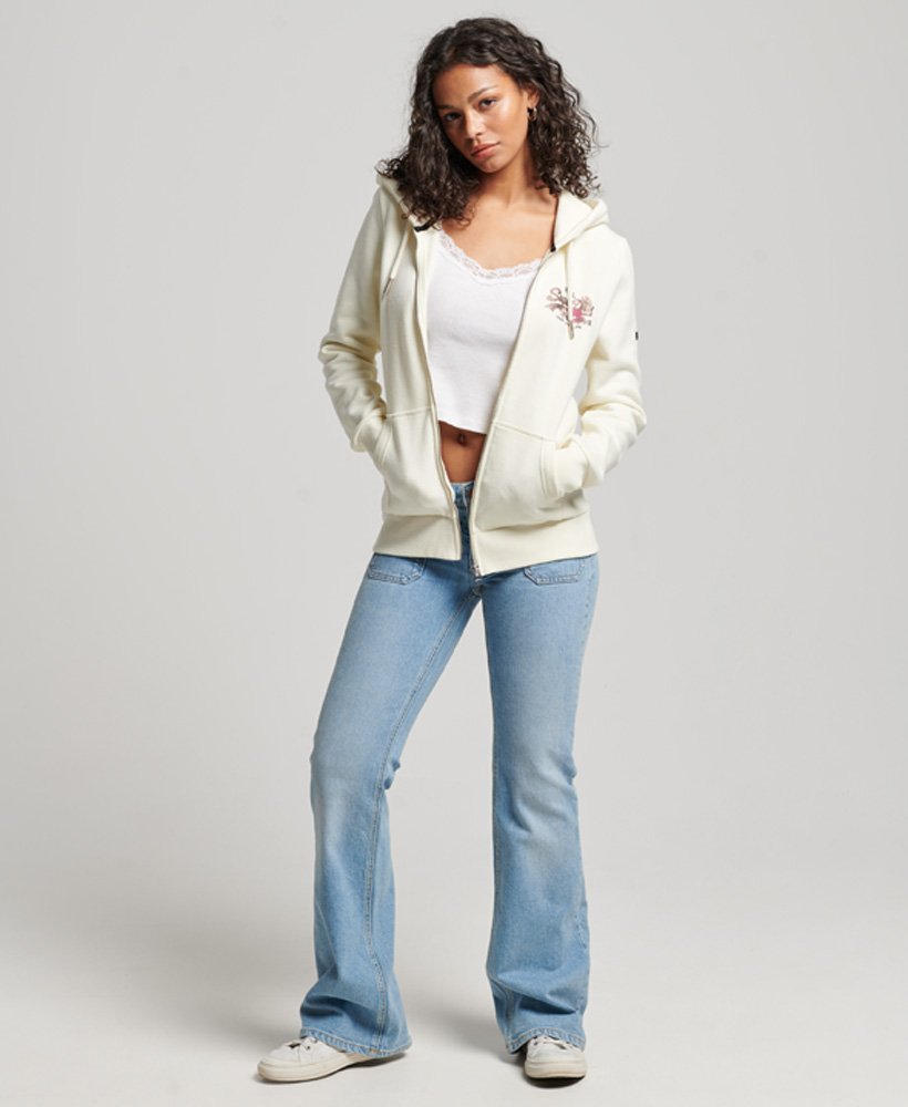 womens Vintage Logo Narrative Zip Hoodie in Off White Marl