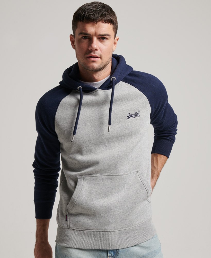 mens Vintage Logo Baseball Hoodie in Athletic Grey Marl/Rich Navy Marl |  Superdry CA-EN
