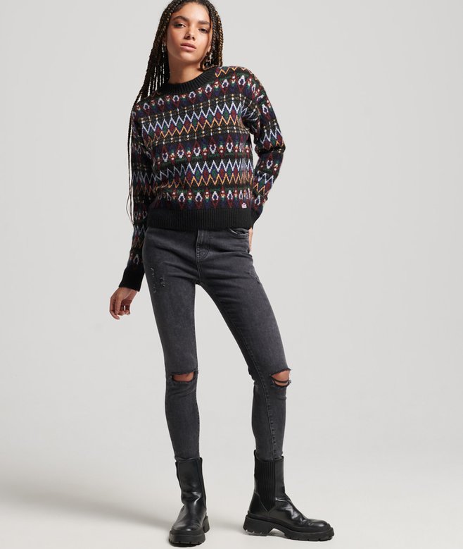 womens Vintage Fairisle Jumper in Black Multi Mix Superdry CA-EN