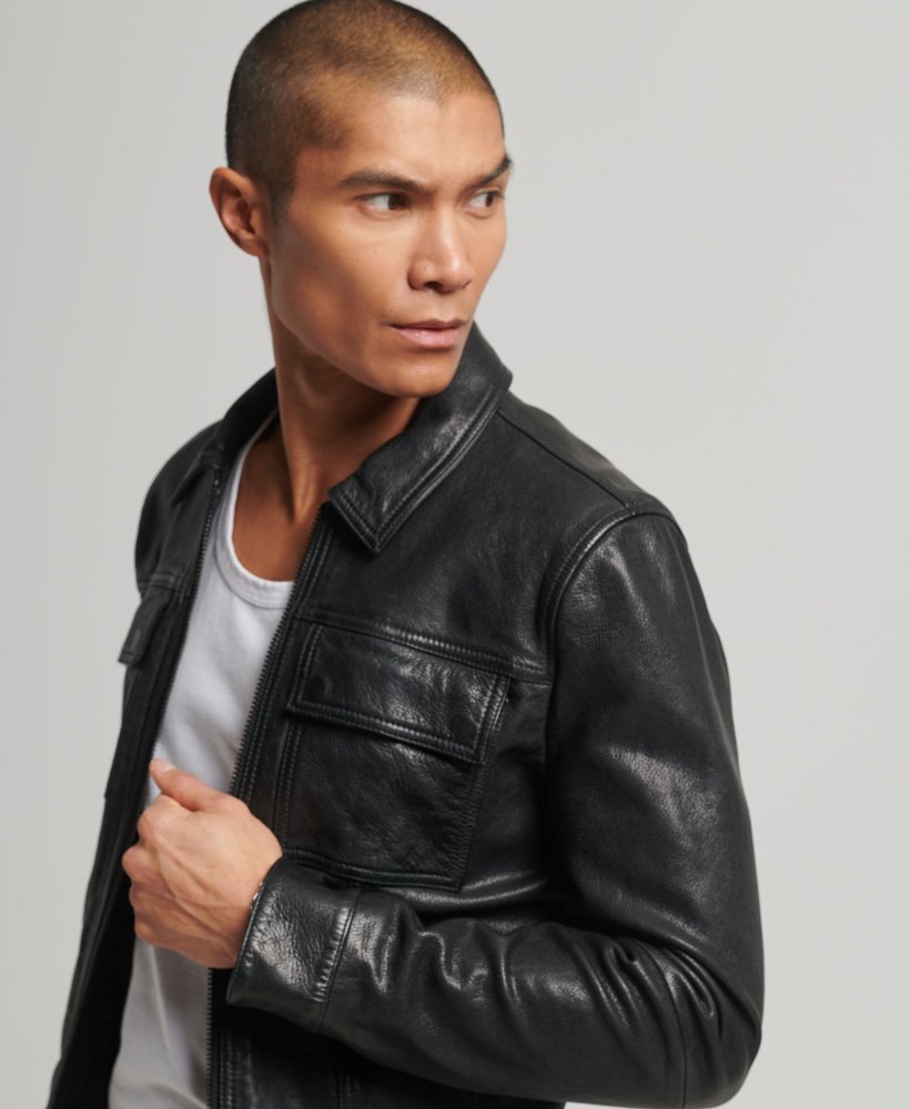 mens 70s Leather Jacket in Black | Superdry US