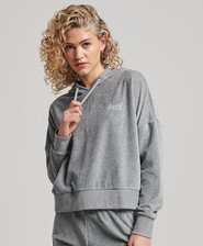 Organic Cotton Vintage Logo Velour Crop Hoodie