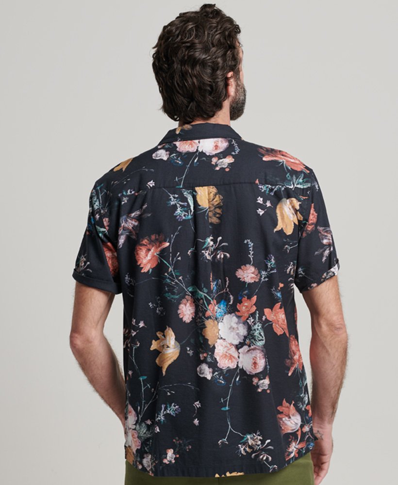 mens Open Collar Shirt in Whimsical Black Floral | Superdry CA-EN