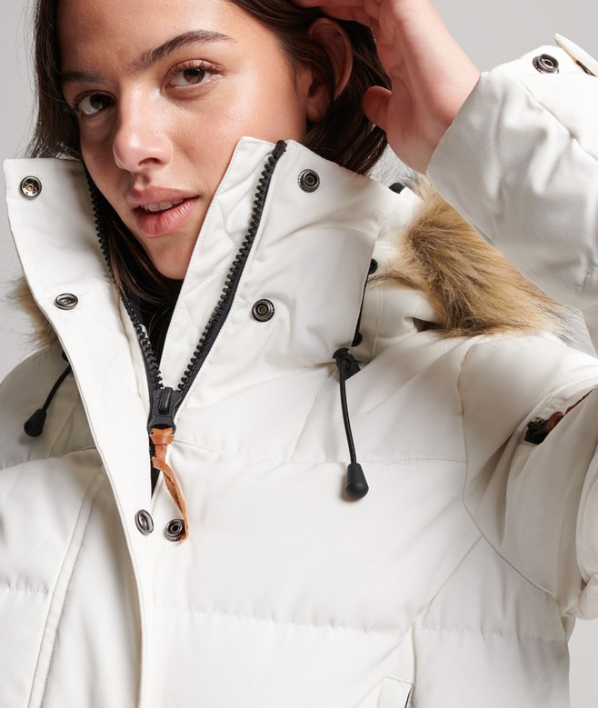 womens Premium Down Boyfriend Coat in ECRU Superdry UK