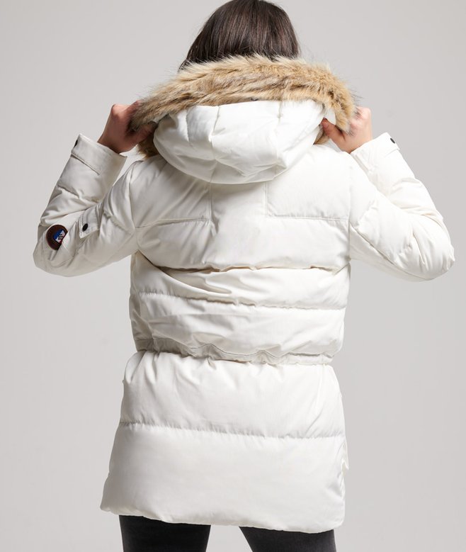 womens Premium Down Boyfriend Coat in ECRU Superdry UK