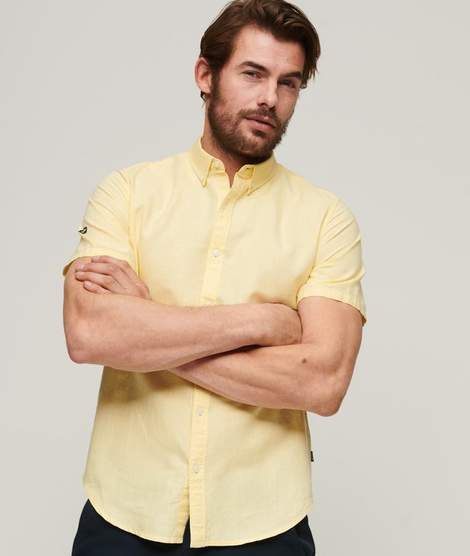 Hombre Camisa Studios En Lino Y Algodón Orgánico Con Cuello Abotonado En Amarillo Pálido | ES