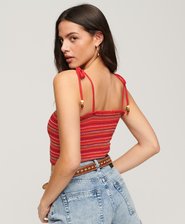 Camiseta bordada sin mangas con fruncido