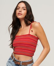 Camiseta bordada sin mangas con fruncido