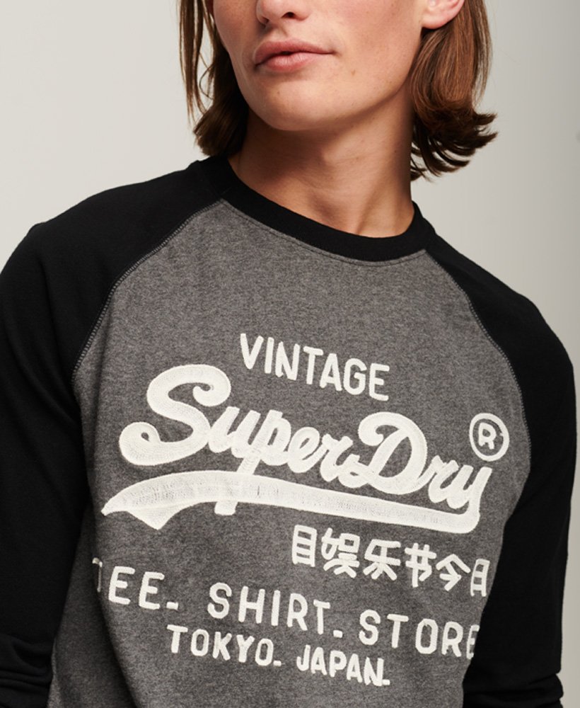 mens Vintage Logo Store Raglan Long Sleeve Top in Rich
