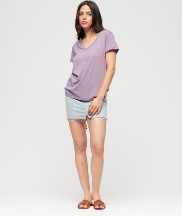 Slub Embroidered V-Neck T-Shirt Image 3