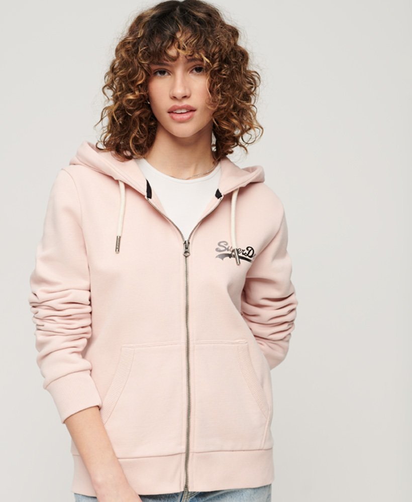 womens Japanese Vintage Logo Graphic Zip Hoodie in Peach Whip