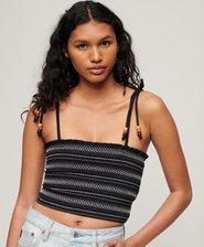 Wyszywana bluzka na ramiączkach z marszczeniami