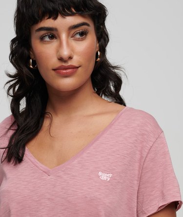 Slub Embroidered V-Neck T-Shirt Image 2