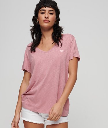 Slub Embroidered V-Neck T-Shirt Image 1