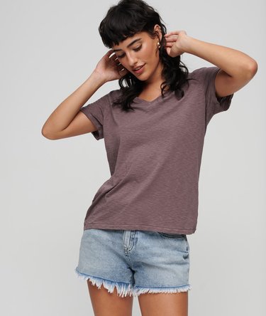Slub Embroidered V-Neck T-Shirt Image 1