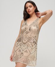 Embellished V Neck Mini Dress