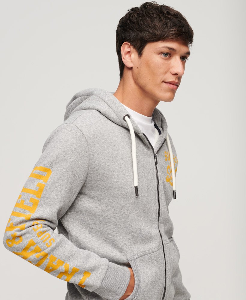 パーカー COLLEGE DESIGN HOODED SWEATSHIRT SMALL mens Athletic College Graphic Zip Hoodie in Vintage Grey Fleck