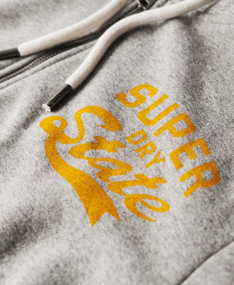 mens Athletic College Graphic Zip Hoodie in Vintage Grey Fleck