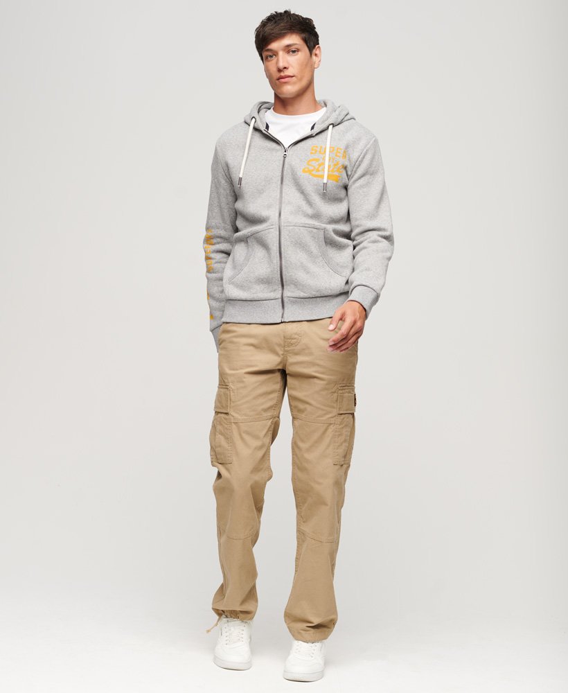 mens Athletic College Graphic Zip Hoodie in Vintage Grey Fleck