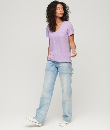 Slub Embroidered V-Neck T-Shirt Image 5