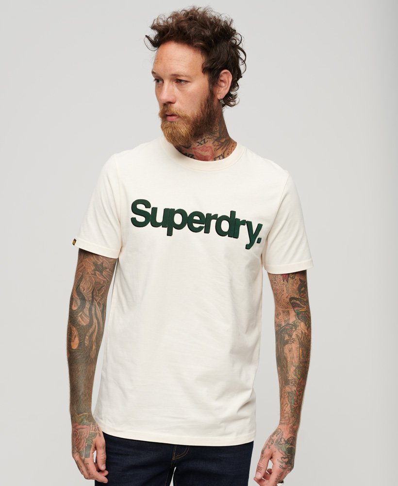 Superdry★クラシック ロゴ☆コットン☆メンズTシャツ mens Core Logo Classic T-Shirt in Oatmeal White | Superdry US