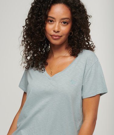 Slub Embroidered V-Neck T-Shirt Image 1