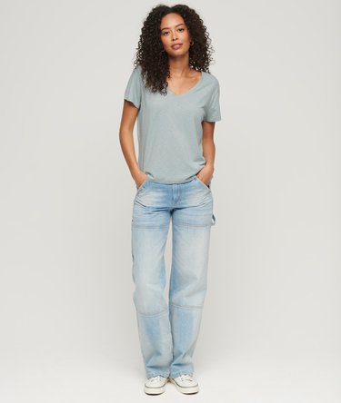 Slub Embroidered V-Neck T-Shirt Image 5