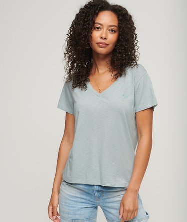 Slub Embroidered V-Neck T-Shirt Image 2