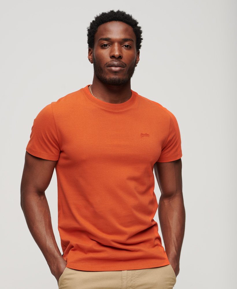 mens Organic Cotton Essential Small Logo T-Shirt in Denim Co Rust