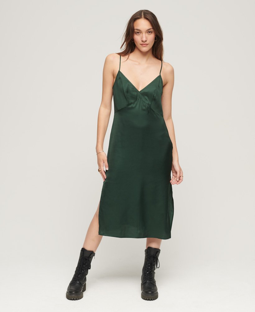 womens Satin Cami Midi Dress in Deep Forest Green | Superdry UK