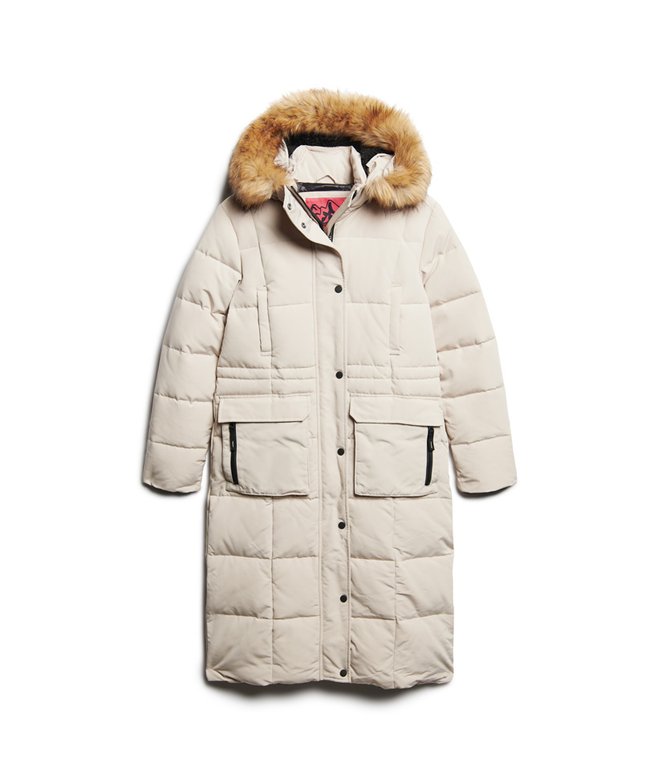 womens Everest Longline Puffer Coat in Chateau Beige Superdry UK