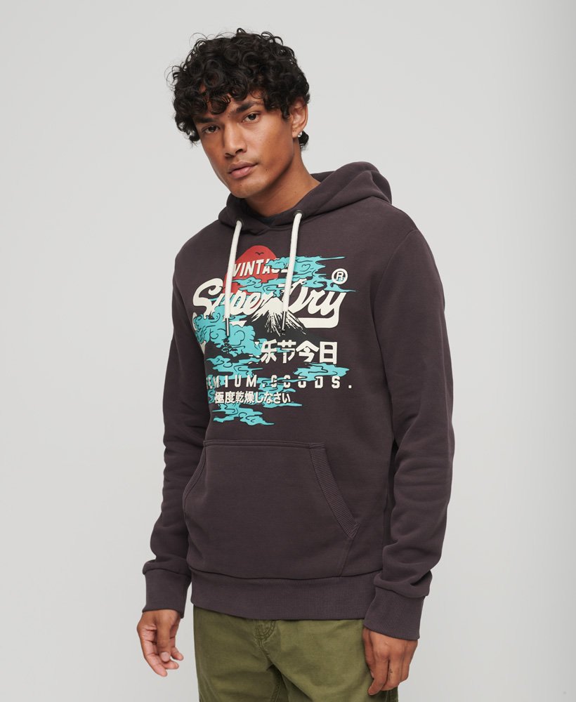 mens Japanese Vintage Logo Graphic Hoodie in Winter Berry | Superdry US