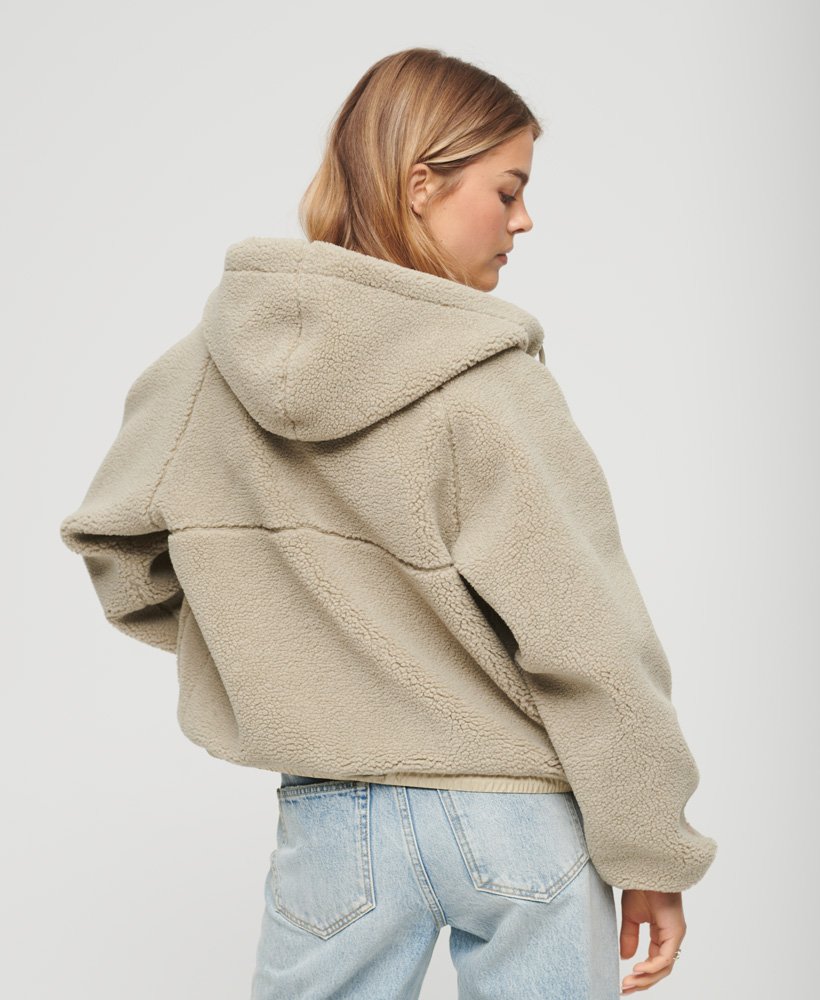 womens Relaxed Teddy Fleece Zip Hoodie in Explorer Sand | Superdry