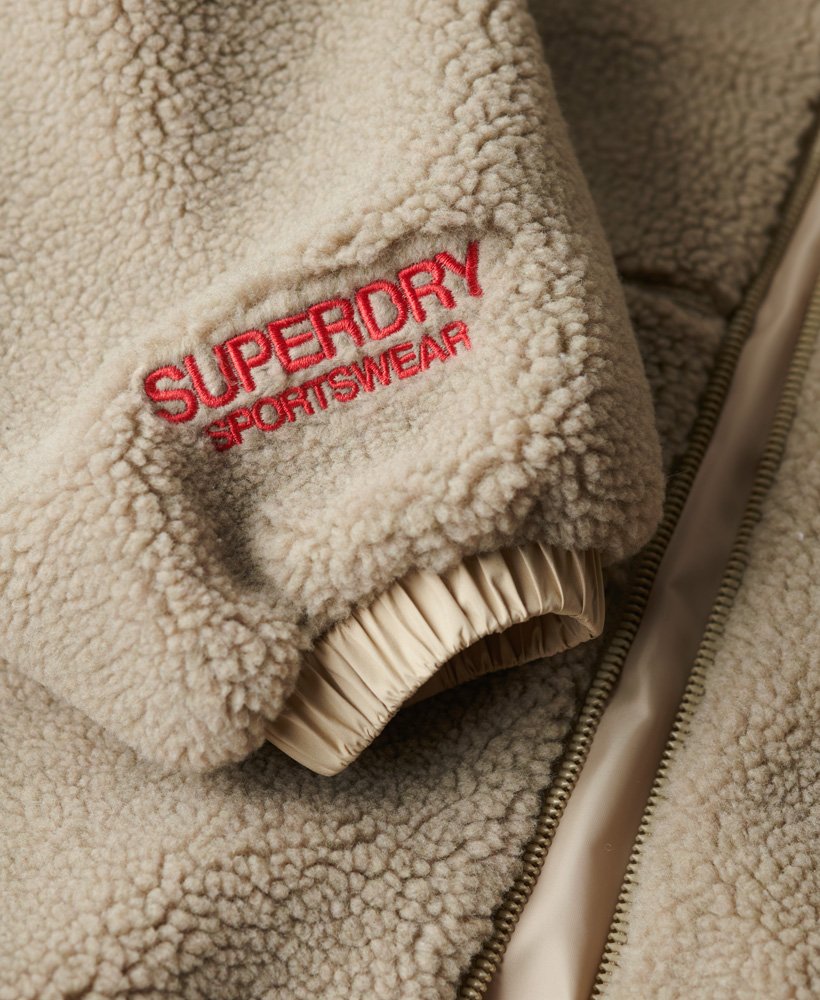 womens Relaxed Teddy Fleece Zip Hoodie in Explorer Sand | Superdry