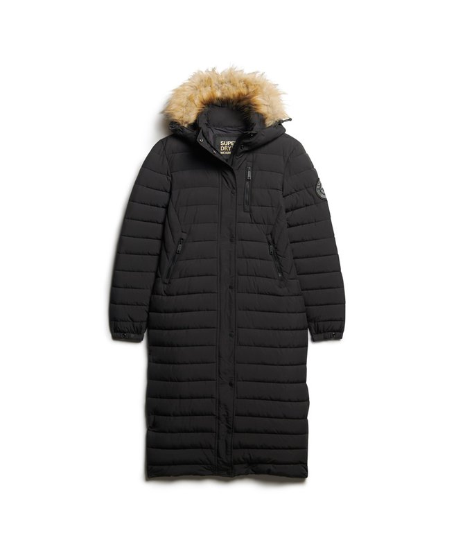 Longline Puffer Superdry Arctic Long Puffer Coat Black Womens Fuji