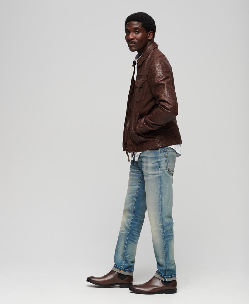 mens 70s Leather Jacket in BROWN | Superdry US